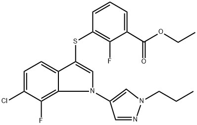 Benzojeva kiselina, 3-[[6-kloro-7-fluoro-1-(1-propil-1H-pirazol-4-il){ {8}}H-indol-3-il]tio]-2-fluor-, etil ester (ACI) CAS br.: 1782070-73-8